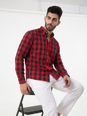 Crimson Grid — Button Down Shirt
