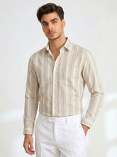 Ivory & Khaki Stripe Formal Shirt