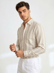 Ivory & Khaki Stripe Formal Shirt