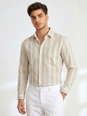 Ivory & Khaki Stripe Formal Shirt