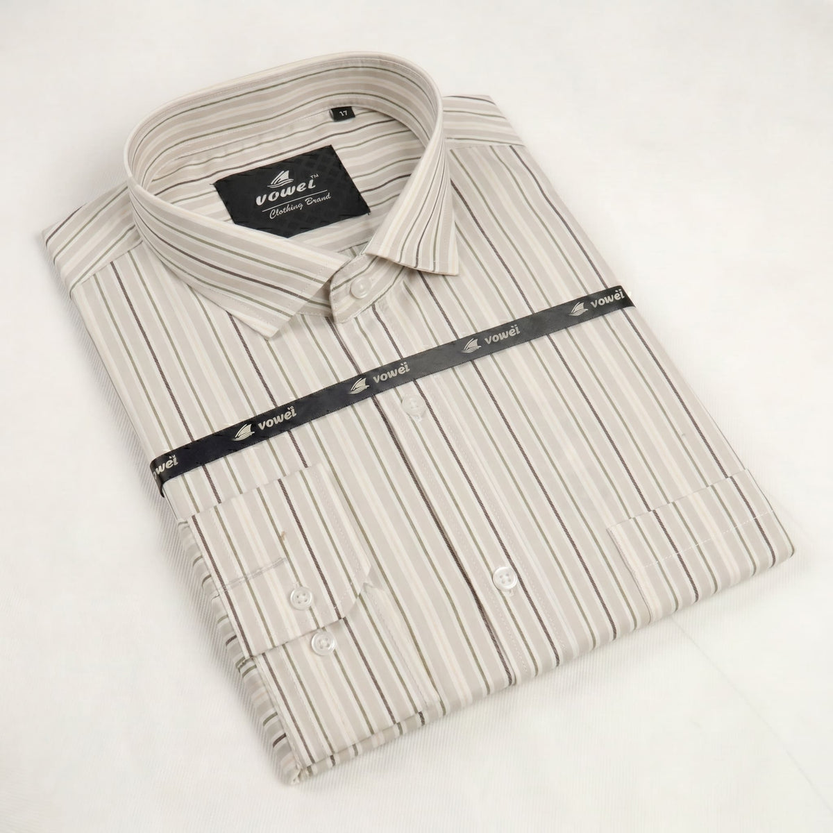 Ivory & Khaki Stripe Formal Shirt