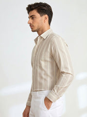 Ivory & Khaki Stripe Formal Shirt