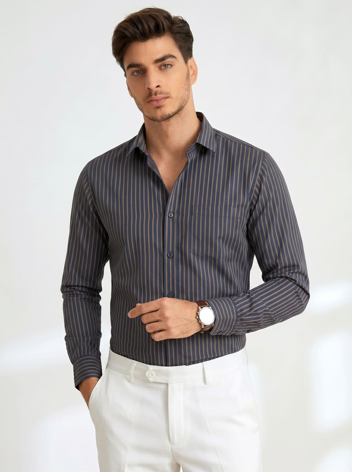 Midnight Gold Stripe Formal Shirt