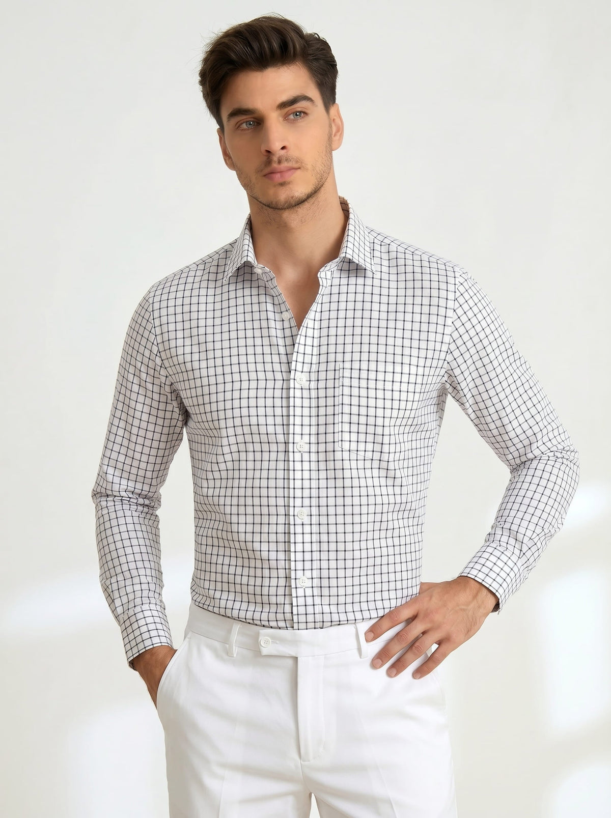 Navy Grid Formal Shirt