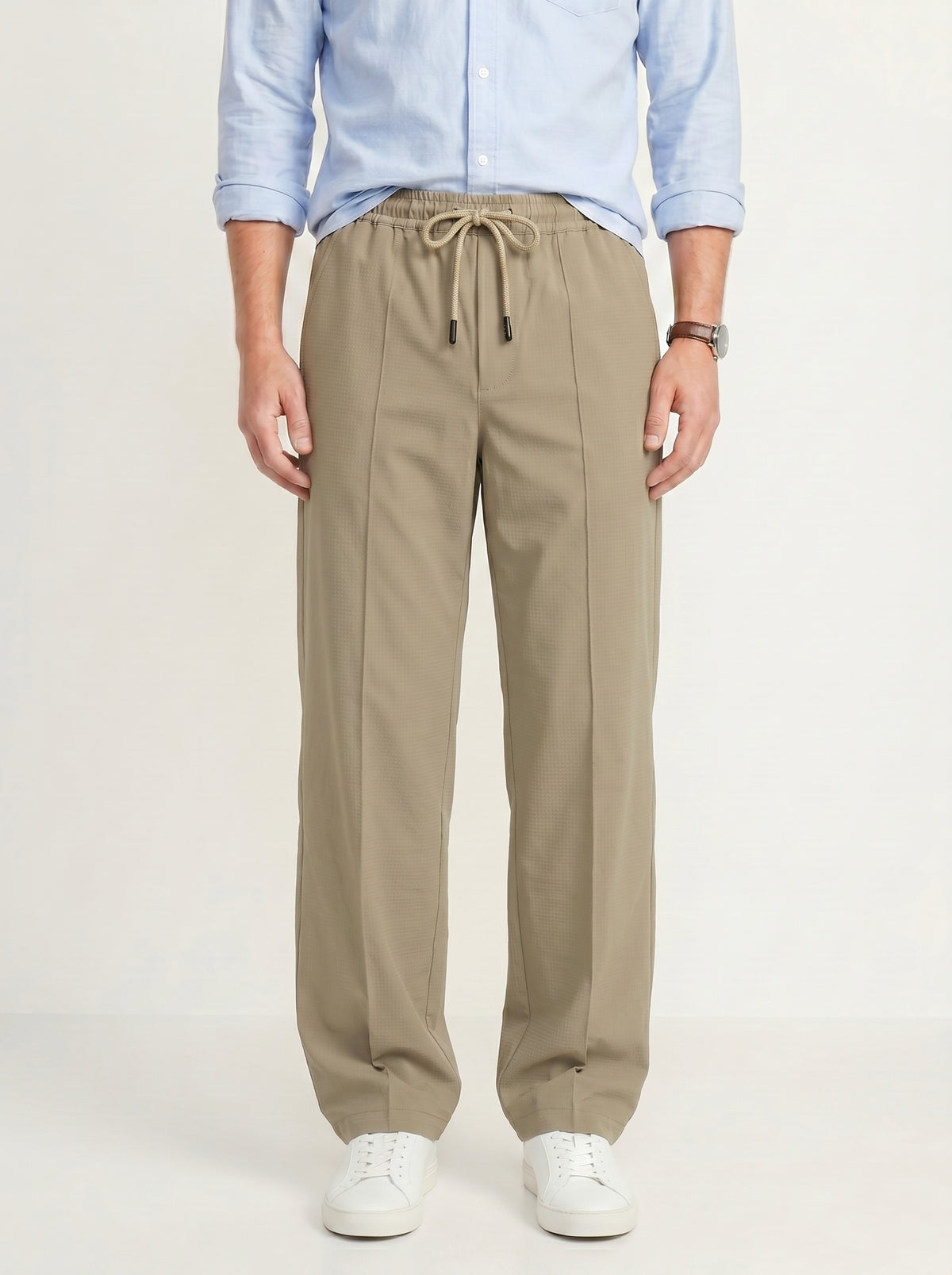 Desert Tapered Pleat Trouser — Warm Beige
